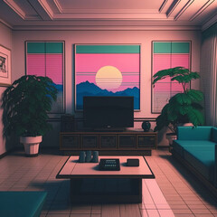 Vibrant Dreams - Colorful Living Room Concept Created with generative AI tools.