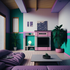 Vibrant Dreams - Colorful Living Room Concept Created with generative AI tools.