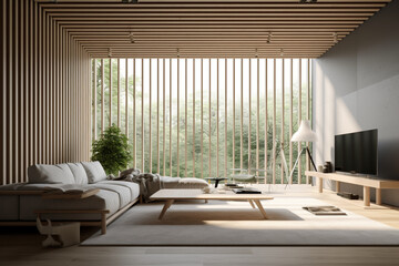 Elegance and Tranquility - Contemporary Japanese Living Room Created with generative AI tools.