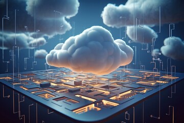 Cloud computing technology concept. Futuristic illustration Generative AI - obrazy, fototapety, plakaty