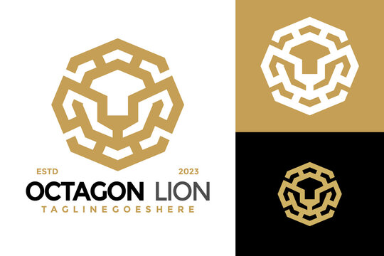Octagon lion head logo design vector symbol icon illustration