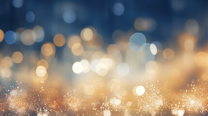 Blue and gold glittering bokeh background for New year 2024 and holidays celebration, Generative ai