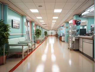 Hospital Hallway Reception Clinic - Unfocused Background AI Generated