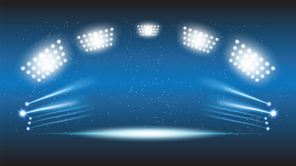 Abstract technology background stadium stage hall with scenic lights of round futuristic technology user interface Blue vector lighting empty stage spotlight background.