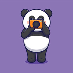 panda taking picture cute cartoon vector animal illustration