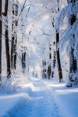 Snowy path in the forest