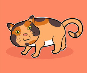 Orange cat walks and looks at you cartoon vector illustration concept isolated