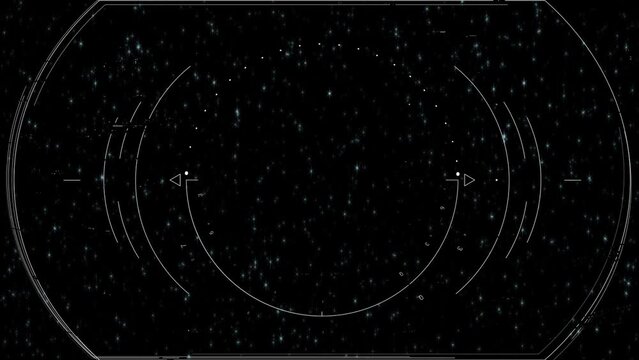 Spaceship Hud display scanning bright blinking stars. Motion graphic for cyber and sci-fi technology concept