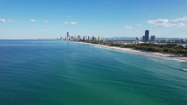 Scenic View Of The Main Beach In Spit, Gold Coast, Queensland, Australia. Aerial Drone Shot