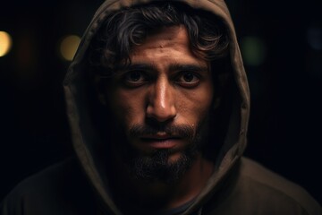 Fototapeta premium Close-up portrait of A bearded middle-aged looks at the camera