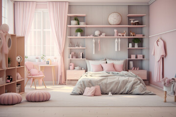3d rendering interior elements of teenage girl's room
