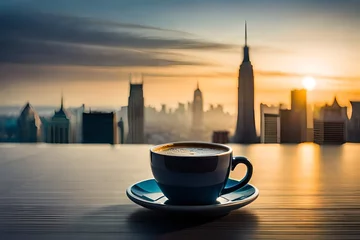 Abwaschbare Fototapete Moskau cup of coffee on sunset