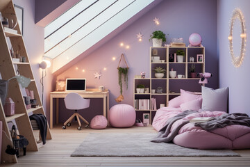 3d rendering interior elements of teenage girl's room