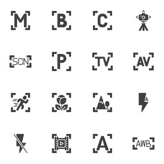 Camera setup buttons vector icons set