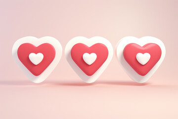 Picture of group of three red and white hearts. Can be used to represent love, romance, or Valentine's Day.