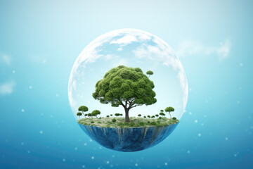 Picture of small island with solitary tree in middle. This image can be used to depict tranquility, isolation, or nature's beauty.