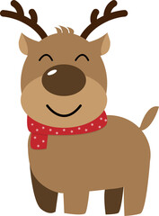 Cute reindeer cartoon. Greeting card for Merry Christmas and Happy New Year. illustration.