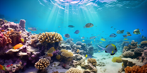 Underwater Scene With Coral Reef And Exotic Fishes Diving into the Colorful World of Exotic Fishes Generative AI