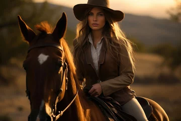 Foto op Plexiglas Young woman riding a horse © Veniamin Kraskov