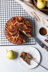 Apple pie on a white table