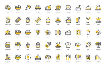 Line Food/Restaurant Icons. Editable Stroke