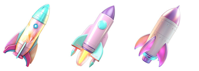 Stylish 3D rocket icon pastel tones isolated on transparent background Png V1