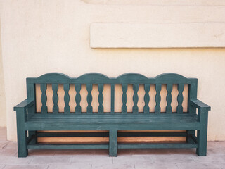 Blank old wooden bench in the public park.