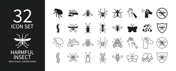 Icon set related to pests and insect control