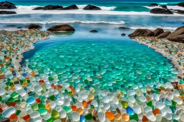 Fototapeta na wymiar A mesmerizing glass beach with crystal clear waters gently lapping at the shore