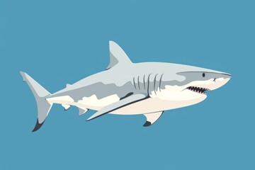 Minimalistic flat illustration of a shark on blue