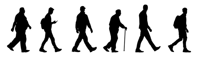Vector illustration. Set of silhouettes of people. Gait.