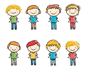 set of cute young people in simple, basic, minimalistic style, stick figure on isolated background, png, generated ai