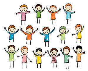 Naklejka premium set of cute young people in simple, basic, minimalistic style, stick figure on isolated background, png, generated ai