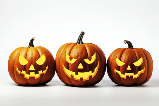 Three halloween pumpkins, AI generated