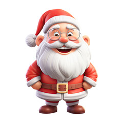 3D happy cartoon Santa Claus on transparent background. Generative AI