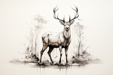 Watercolor deer background picture, picture used for decoration.