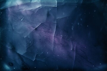 Scratched film texture. Dust noise overlay. Creased worn layer for photo editor. Blue purple color light flare grain on dark wrinkled distressed abstract, Generative AI