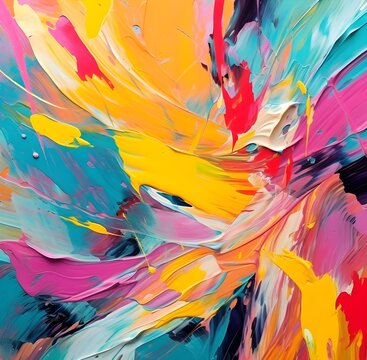 Abstract painting with vibrant colors and dynamic brushstrokes