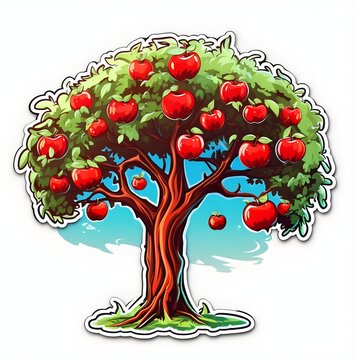 Apple tree illustration sticker