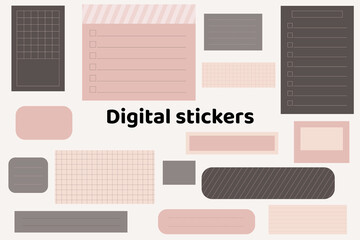 Digital stickers blank Blank trendy digital stickers. Digital note papers and stickers for bullet journaling or planning. Digital planner stickers. Vector art. - 647524916