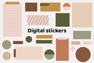 Blank trendy digital stickers. Digital note papers and stickers for bullet journaling or planning. Digital planner stickers. Vector art. - 647524951