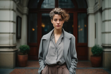 Woman standing in front of a building