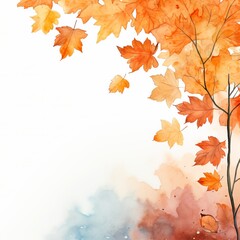 autumn leaves background. maple leaf watercolor background. Abstract art autumn background with watercolor maple leaf