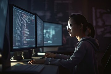 Professional trader working in front of computers