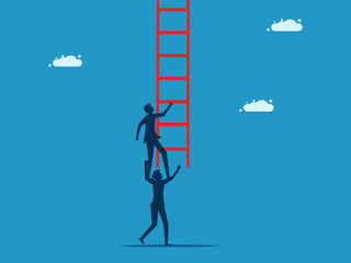 Working together as a team. Business colleagues encourage to climb the ladder of success. vector