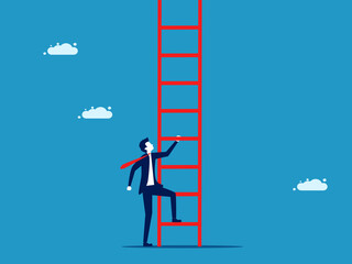 Determination to achieve goals. Businessman looking up to start climbing the stairs vector