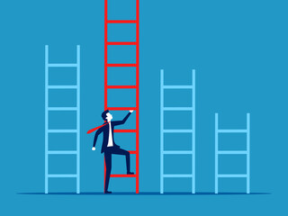 Choose a path to grow. Businessman chooses to climb the highest ladder vector