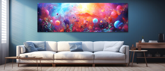a painting that is on the wall above a couch