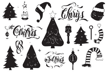 Christmas set of design elements silhouettes
