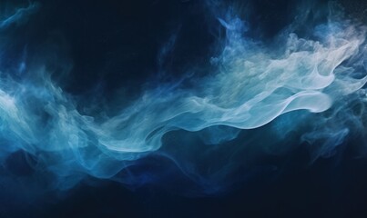 Glitter mist. Paint water splash. Magic spell. Blue silver gray color gradient shiny smoke veil wave on black abstract art background with free space, Generative AI - obrazy, fototapety, plakaty